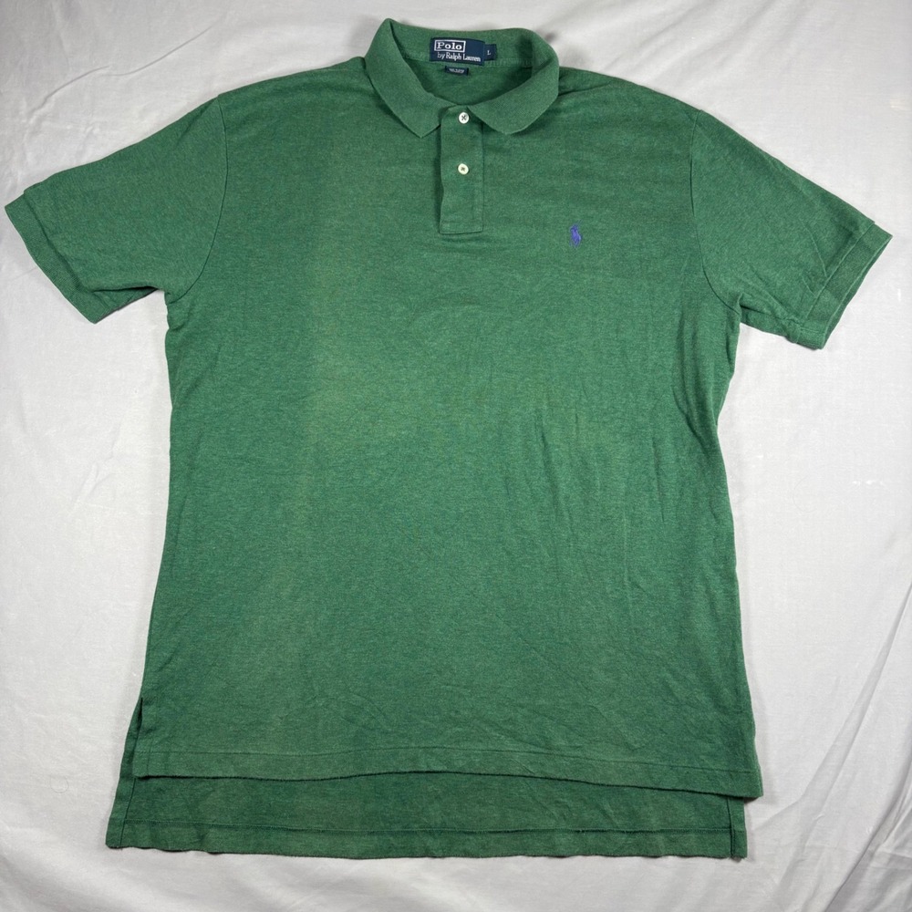 Polo Ralph Lauren Mens Large Green Heather Short Sleeve Pony Logo Polo Shirt